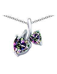 Original Star K (tm) 8mm and 6mm Heart Shape Rainbow Mystic Topaz Double Hearts Pendant in 925 Sterling Silver