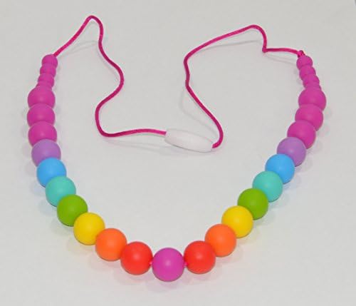 Pink w/colors Silicone Teething Necklace, BPA Free Baby Beads, CPSIA Compliant, BCIA Chewing