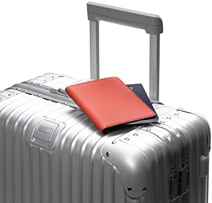 Leather passport case by GILBANO. Luxury travel passport cover perfect for passport, credit cards, airplane tickets and frequent flyer cards - YORK (Orange)