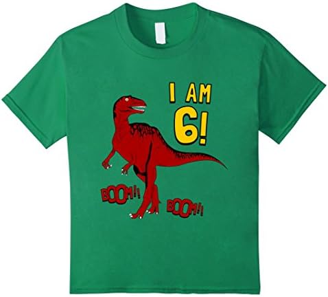 Kids 6th Birthday T-Shirt. Boys 6 year Birthday Dinosaur Tee 8 Kelly Green