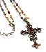 Gorgeous Fancy Dark Red, Blue & Purple Crystal Cross Pendant/Charm Necklace Burnished Gold Tone with a Fancy Beaded Chain ~ Comes Gift Boxed