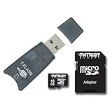 16GB Patriot microSDHC Memory Card + Small Black USB Reader + SD Adapter fo ....