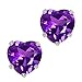 Gem Stone King 10K White Gold Purple Amethyst Stud Earrings For Women (1.30 Cttw, Gemstone Birthstone, Heart Shape 6MM)