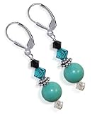 SCER120 Enchanting 10mm Turquoise Genuine Crystals Sterling Silver Leverback 1.5
