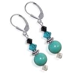 SCER120 Made with Swarovski Elements® Enchanting 10mm Turquoise Crystal Sterling Silver Leverback 1.5" Long Dangle Earrings