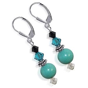 SCER120 Enchanting Turquoise Swarovski Crystal Sterling Silver Leverback 1.5" Long Dangle Earrings