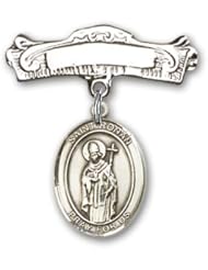 Sterling Silver Baby Badge with St. Ronan Charm and Arched Polished Badge Pin