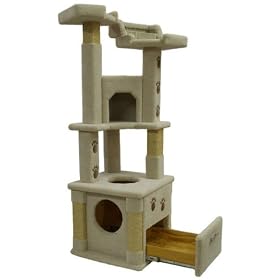All-in-One Kitty Care Center - for Litterbox, Feeding & Play : Lower Sisal Posts 2 LOWER SISAL POSTS : Opening TOP & LEFT OPENING : Pawprints PAWPRINTS : Size 10 INCH LITTER ENTRY HOLE