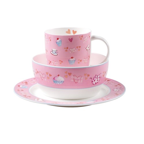 Ciroa Miniamo Cupcakes 3 Piece Fine China Childs Set comprising Plate, Bowl & Mug in a Hat Box