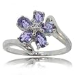 Tanzanite & Diamond Flower Bypass Ring in Solid 14K White Gold