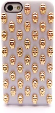 Handmade Punk 3D Skull Gold Skeleton Rivet Stud Studded White Case Cover for iPhone 5 5S