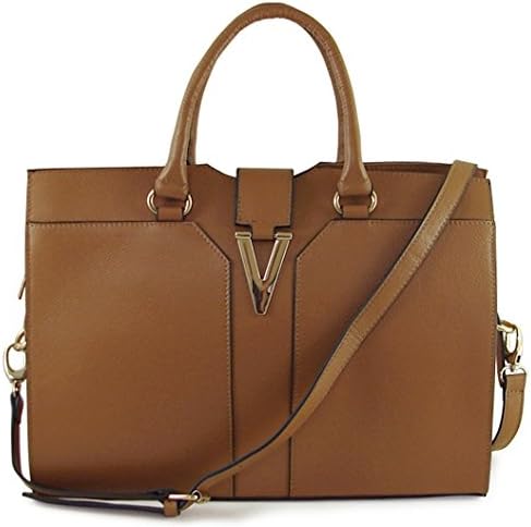 Lush Leather Metal Snap Panel Camel Brown Tote