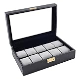 Classic Black Watch Case With Glass Clear Top Holds 10 Watches With Lock