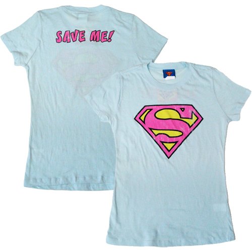  : Supergirl Superman Save Me Aqua Juniors T-Shirt