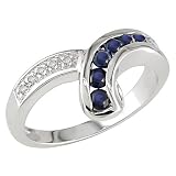 14K White Gold .02 ctw Diamond and Sapphire Swirl Ring