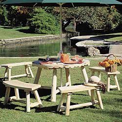 Kitchen: Log Round Table with 4 Curved Benches