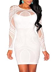 Sexy Lace Illusion Polyester/Spandex Long Sleeves Bodycon Dress/Club Dress 