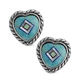 Sterling Silver Heart Inlayed Stone and Turquoise Earrings
