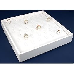 White Leather Stackable 39-Clip Ring Display Tray Case