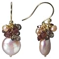 14K Gold Over Silver Cluster Drop Earring - Garnet/Pearl