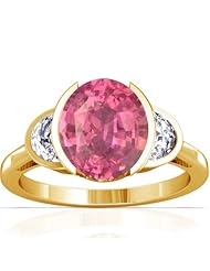18K Yellow Gold Oval Cut Pink Sapphire Three Stone Ring