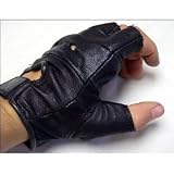 Leather Motorcycle Fingerless Gloves (Medium)