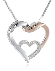 XPY Sterling Silver and 14k Rose Gold Interlocking Heart Diamond Pendant Necklace, 18"
