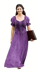 Puff Sleeves Flared-Skirt Corset   Waistline Rayon/Satin/Viscose Lace-Up Peasant Dress 