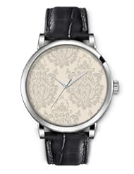 SPRAWL Aanalog Fashion Series Silver Ladies Watches of Genuine Black Leather Strap,Unique Wrist Watch for Women Girls Designed with Flor old gray on light gray background