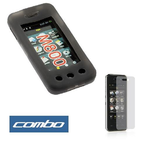 Smoke Flexible Soft Silicone Skin Case + Clear Reusable LCD Screen Protector for Sprint Samsung SPH-M800 Instinct Cell Phone
