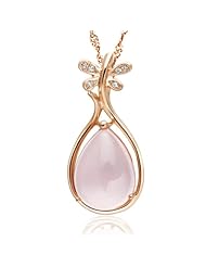 Honeystore Girls Natural Rose Quartz Swiss Daimond 925 Sterling Silver Rose Gold Plated Necklace Color Multicolor