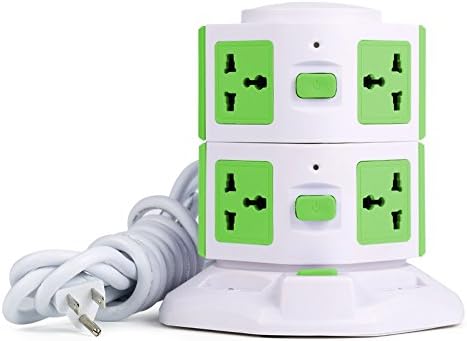 Keedox Power Surge Protector 8 AC Plug Outlets 4USB Outputs Charging Ports Smart USB Charging Socket Vertical Extension Surge Protection Power Strip(Green)
