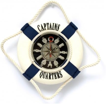Clock, Nautical Knot Board, Cloth Life Ring, Compass Star, 8-inch, Captains Quarters Wall Decor