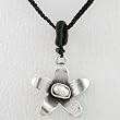 Flower Pendant with Pearl Gemstone Bead on a 16" Thin Black Braided Choker Cord, #8814