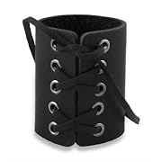 Laced Black Leather Gothic Rock Star Cuff Bracelet
