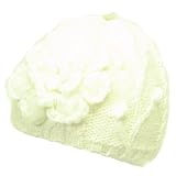 New Handknit Beanie Skull Crochet Flower Knit Hat White