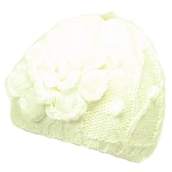 New Handknit Beanie Skull Crochet Flower Knit Hat White