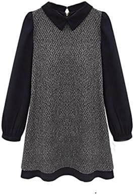 XIANKI Women Autumn Thicker Chiffon Patchwork Peter Pan Collar Knitwear Dress Gray XL
