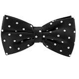 Black with White Dots Pretied Bowtie by Principessa - Black Silk