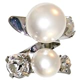 Pearl Wrap Ring with Rhinestones In Silver