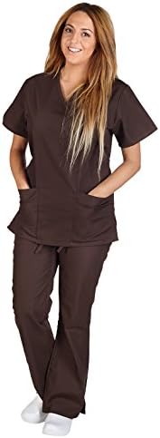 Women's Designer Mock Wrap with Flared Pant Scrub Set (11 colors, XS-3X)