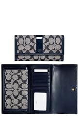 Coach Signature Stripe Checkbook Wallet 41924 Blue