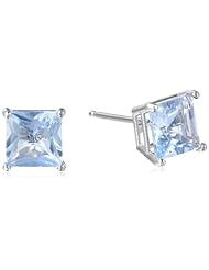 10k White Gold Princess Cut Aquamarine Stud Earrings (5mm , 1.20 cttw)