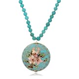 Sterling Silver Beaded Turquoise Necklace with Cloisonne Pendant, 16-18