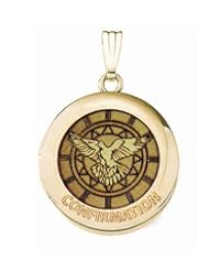 Solid 14k Yellow Gold Round "Confirmation" Holy Spirit Locket - 3/4 Inch x 3/4 Inch and 1 Inch x 1 Inch