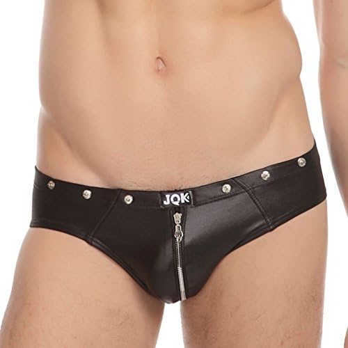 ZIHAN Men's Sexy Solid Rivet Zipper Briefs Small Black