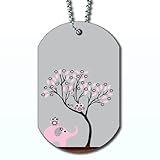Owl Elephant Pink Tree - Dog Tag Necklace
