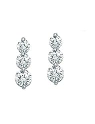 1.00 ct 3 stone Ladys Round Cut Diamond Drop Earrings in 18 karat White Gold