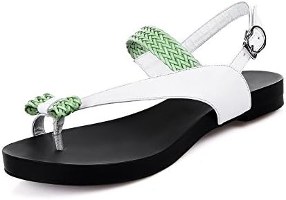 AmooTa Women's Split Toe Low Heels Soft Material Buckle Sandals, Green, 39