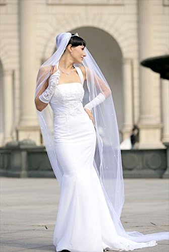 Bridal Veil Diamond (Off) White 2 Tier Cathedral Length Scattered Rhinestones
